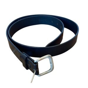 C‎ L Men's Black 100% Leather Belt Brushed Silver Buckle Size 42" Classic Basis